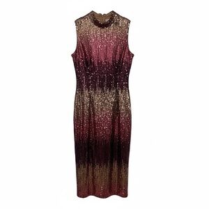 The Limited Sequin Midi Dress in Black, Gold, and Pink